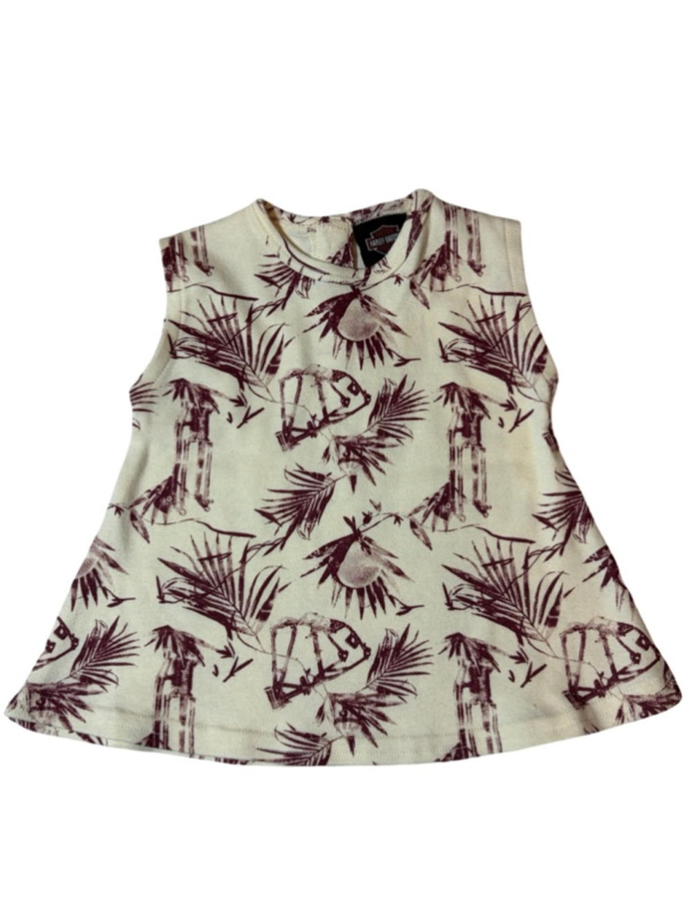 Harley Davidson Baby Tank Dress 0-3M Cream Burgundy Motorcycle Print Infant